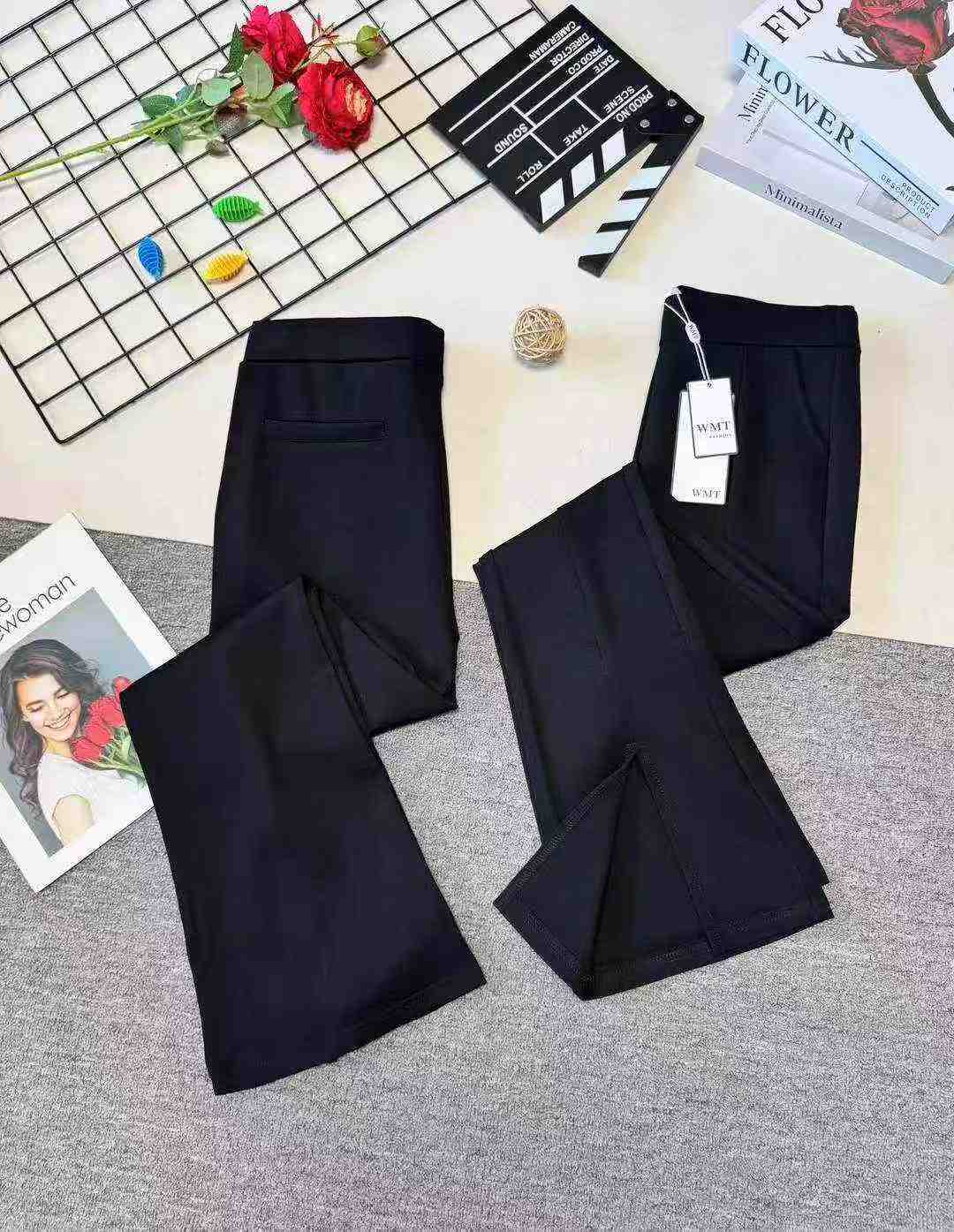 Women's high-waisted stretch slim-fitting slit mini-pant