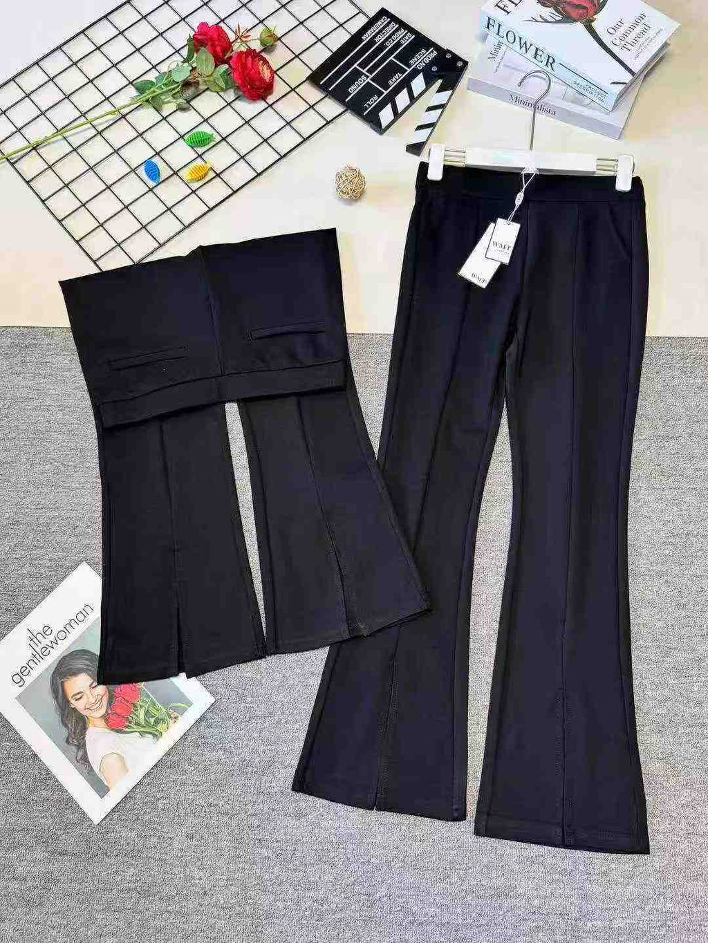 Women's high-waisted stretch slim-fitting slit mini-pant