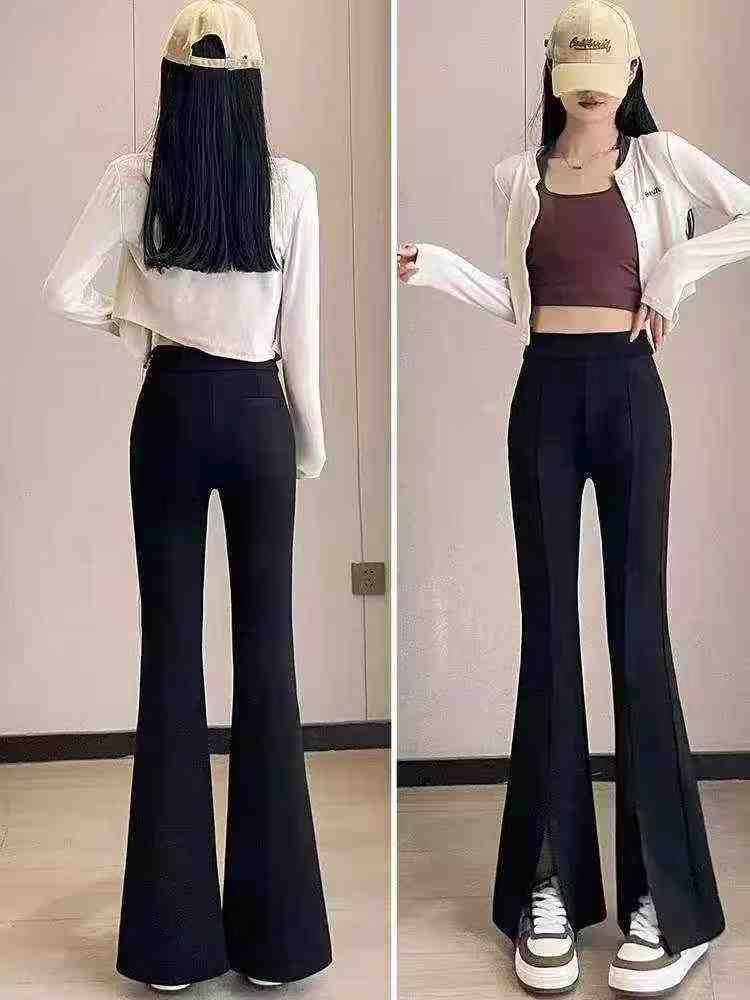 Women's high-waisted stretch slim-fitting slit mini-pant