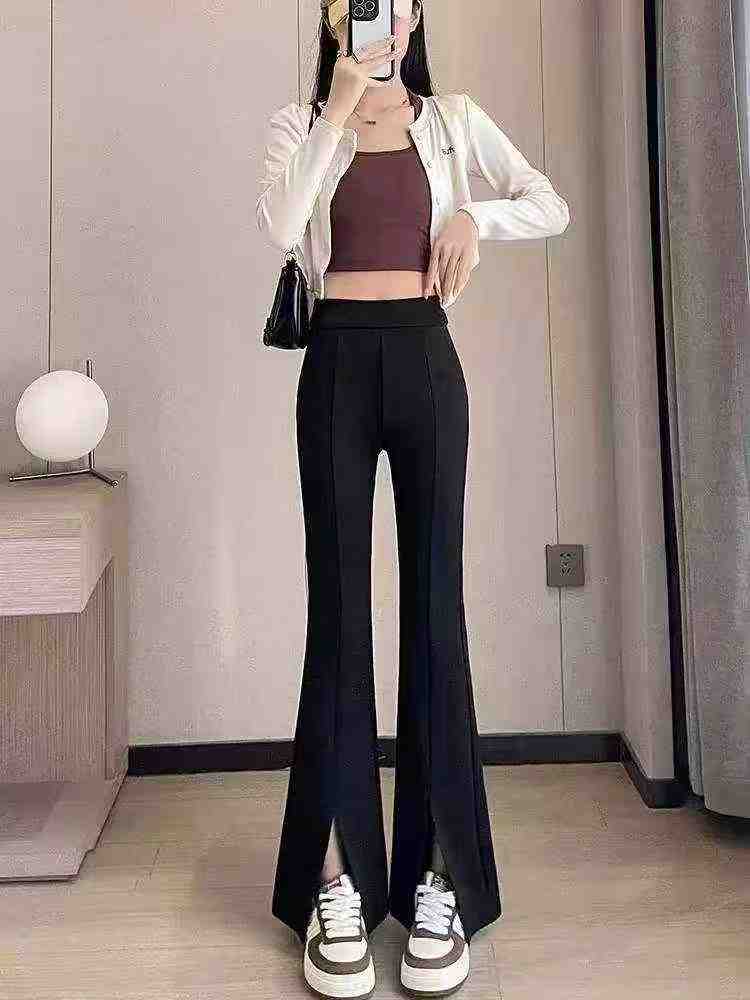 Women's high-waisted stretch slim-fitting slit mini-pant