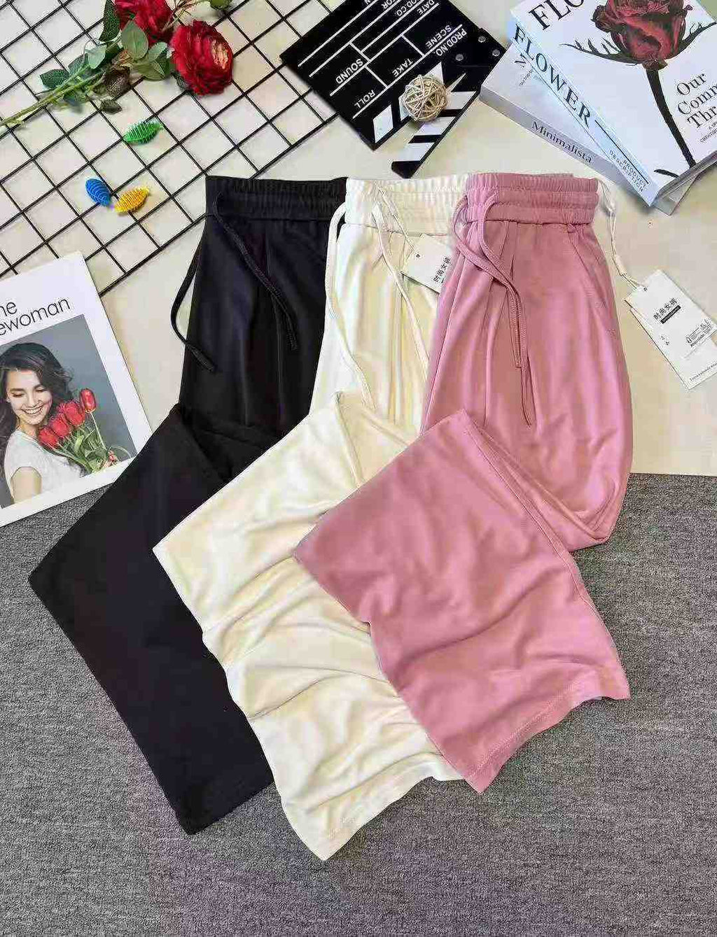 Women's wide-leg casual high-waisted silk pants