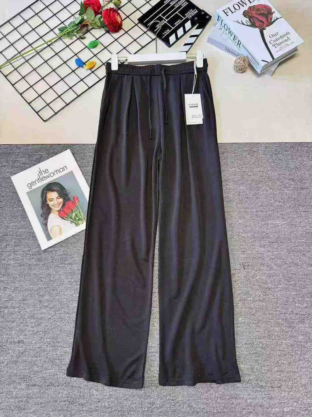 Women's wide-leg casual high-waisted silk pants