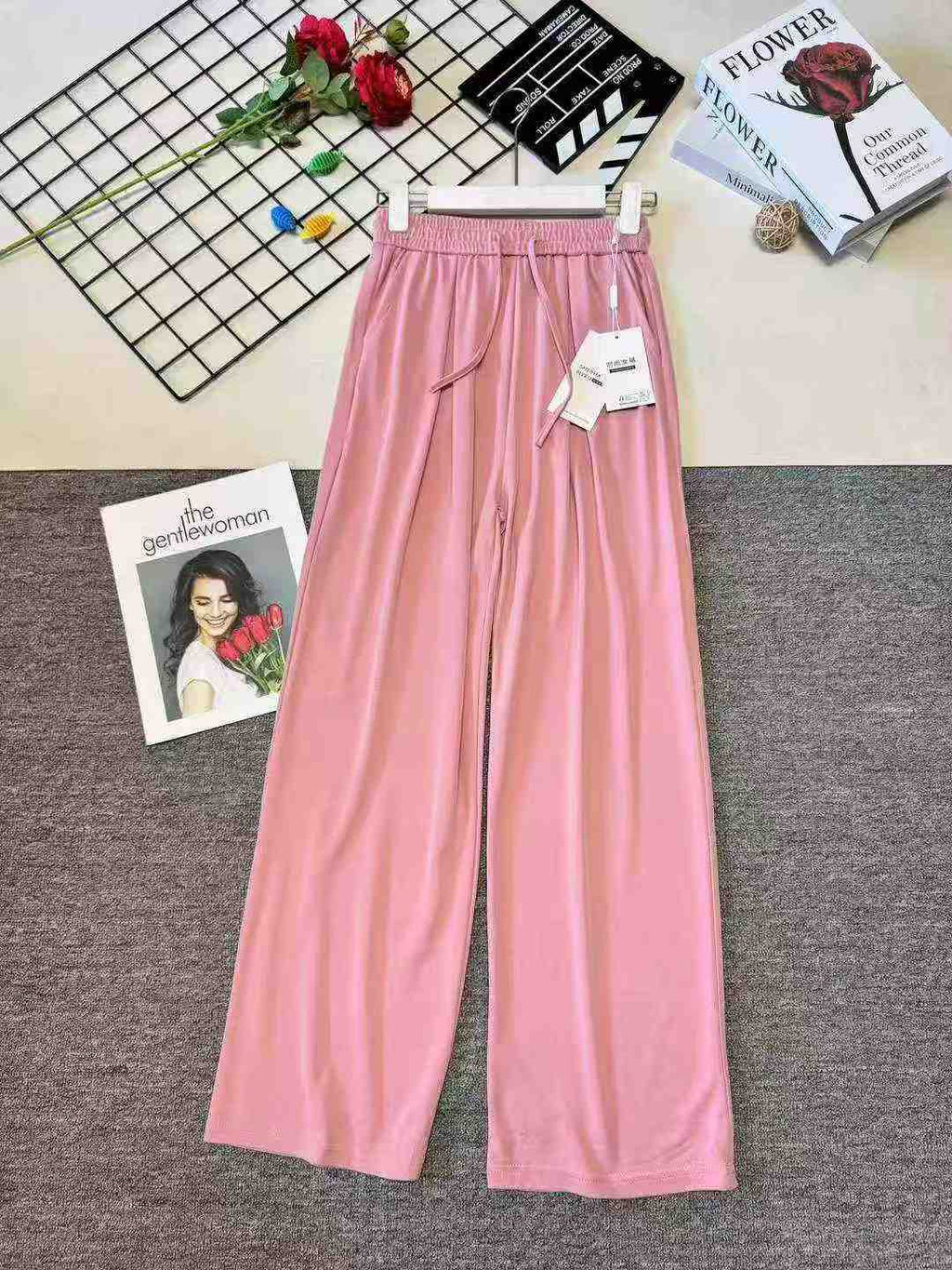 Women's wide-leg casual high-waisted silk pants