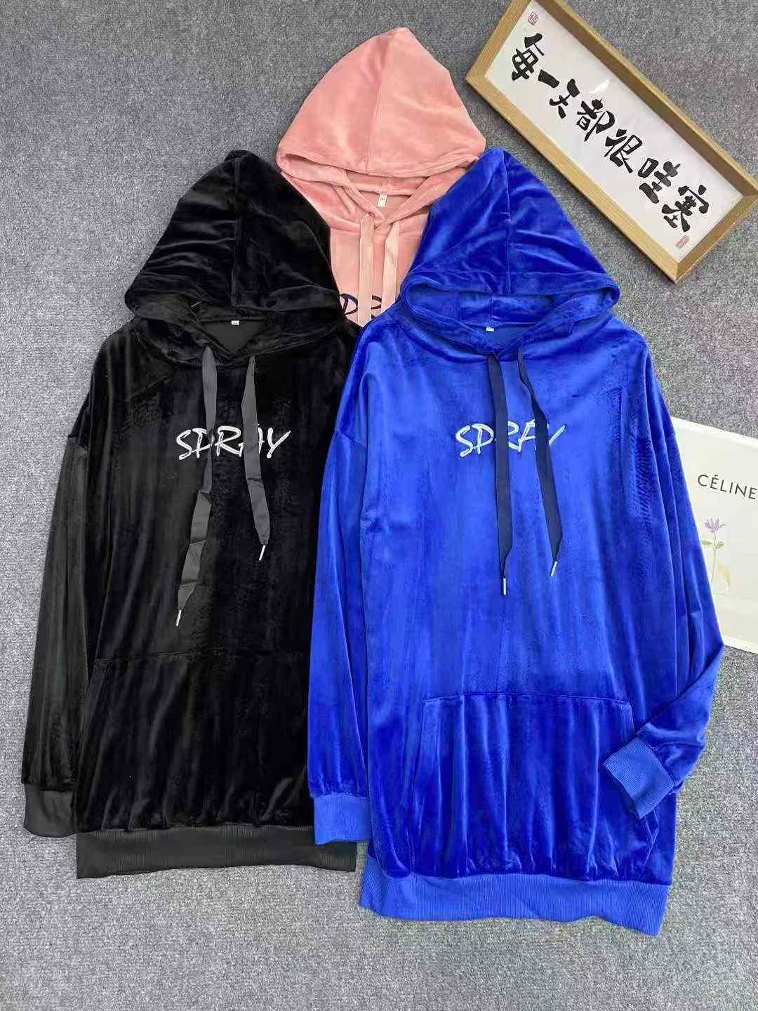 Women velvet long hoodies