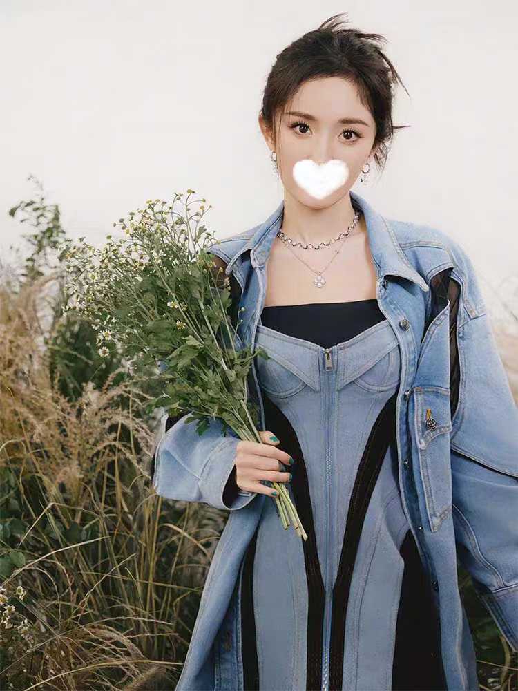 Women Mesh fabric patchwork denim dress