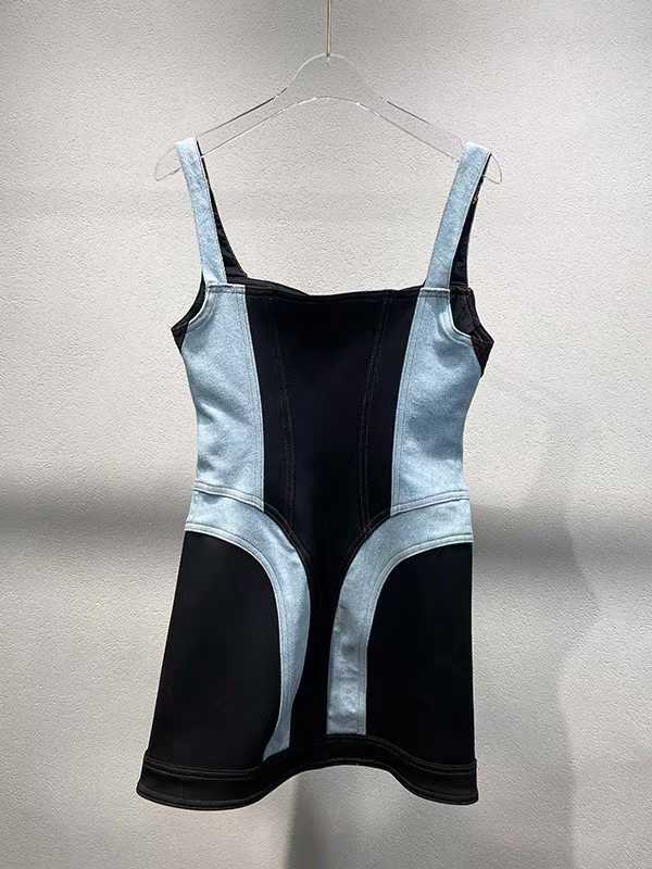 Women Mesh fabric patchwork denim dress