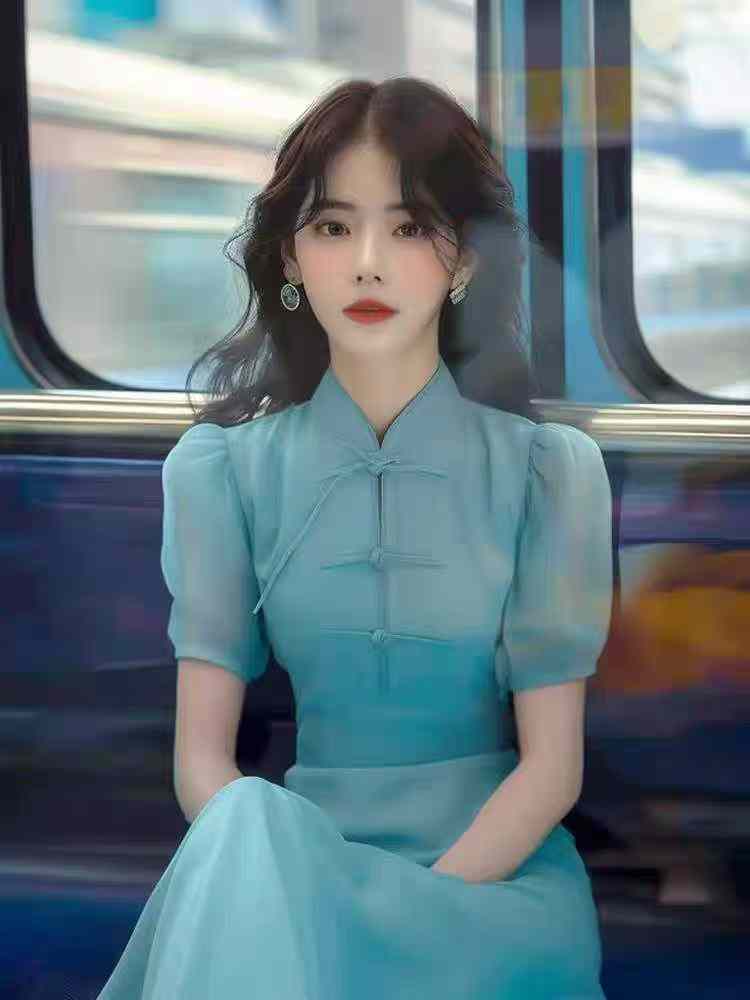 Women Chinese-style dress blue