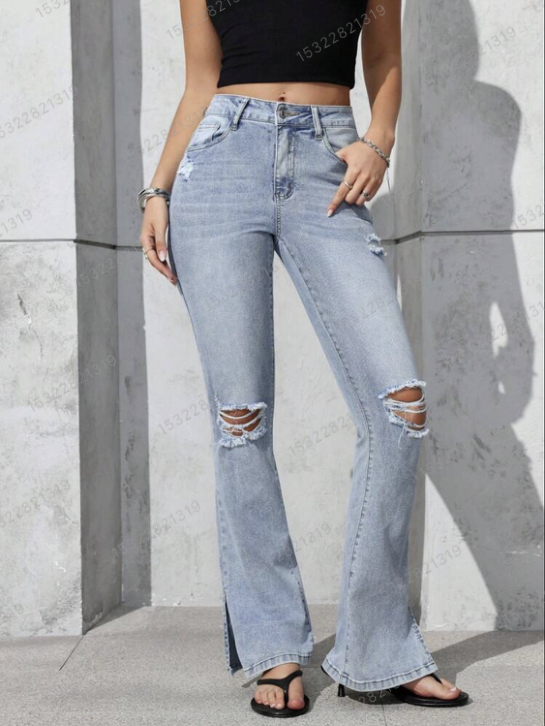 Women's Fashion Ripped Denim Trousers