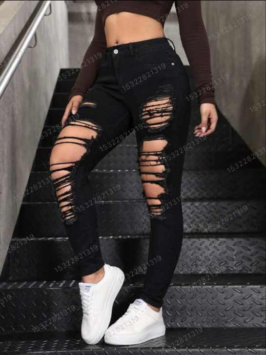 Women's Fashion Ripped Denim Trousers