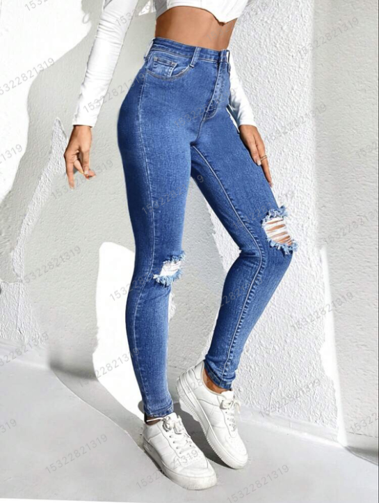 Women's Fashion Ripped Denim Trousers