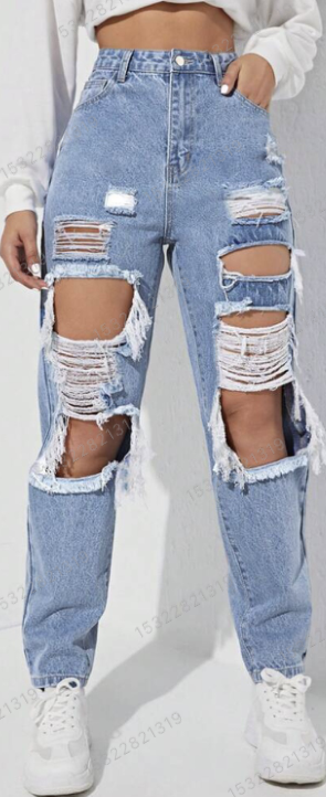 Women's Fashion Ripped Denim Trousers