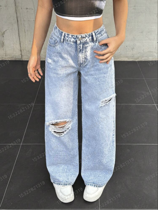 Women's Fashion Ripped Denim Trousers